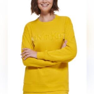“NWT”Calvin Klein Women's Vibrant Yellow Crew Neck Performance Sweat Shirt